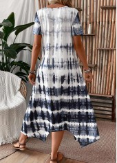 Tie Dye Print Pocket Dusty Blue A Line Dress