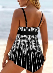 Geometric Print Lace Up Black Swimdress and Panty