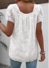 Chiffon White Short Sleeve Square Neck T Shirt