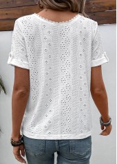 Button White Short Sleeve V Neck Blouse