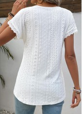 Patchwork White Short Sleeve V Neck T Shirt