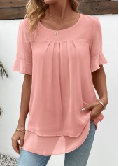 Layered Pink Short Sleeve Round Neck Blouse