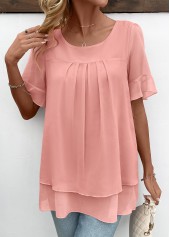 Layered Pink Short Sleeve Round Neck Blouse