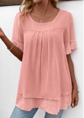Layered Pink Short Sleeve Round Neck Blouse