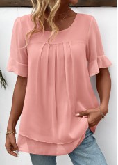 Layered Pink Short Sleeve Round Neck Blouse
