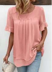 Layered Pink Short Sleeve Round Neck Blouse