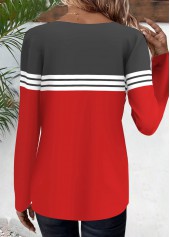 Striped Red Long Sleeve Round Neck T Shirt