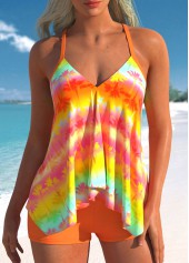Ombre Handkerchief Hem Orange Tankini Set