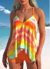 Ombre Handkerchief Hem Orange Tankini Set