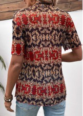 Tribal Print Button Multi Color Short Sleeve Blouse