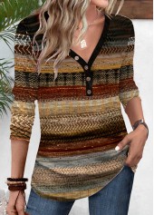 Multi Stripe Print Patchwork Long Sleeve T Shirt