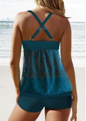 Patchwork Lace Peacock Blue Tankini Set