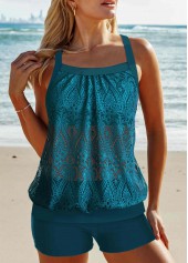 Patchwork Lace Peacock Blue Tankini Set