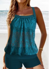 Patchwork Lace Peacock Blue Tankini Set