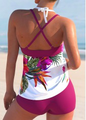 Floral Print Criss Cross Hot Pink Tankini Set