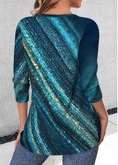 Ombre Criss Cross Peacock Blue Long Sleeve T Shirt