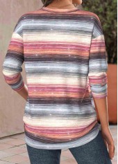 Plus Size Multi Color Striped Long Sleeve T Shirt