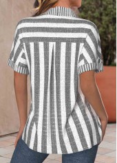 Striped Pocket Light Grey Marl Short Sleeve Blouse