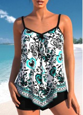 Random Floral Print Handkerchief Hem White Tankini Top-No Bottom