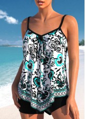 Random Floral Print Handkerchief Hem White Tankini Top-No Bottom