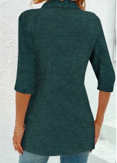 Peacock Blue Plus Size Patchwork Plaid Half Sleeve Blouse