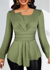 Sage Green Plus Size Asymmetry 3/4 Sleeve Blouse