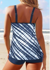 Plus Size Mid Waisted Dusty Blue Patchwork Tankini Set