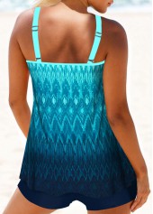 Mid Waisted Ombre Circular Ring Cyan Tankini Set