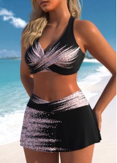 Ombre Patchwork Surplice Black Bikini Set