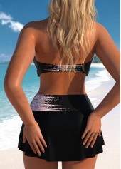 Ombre Patchwork Surplice Black Bikini Set
