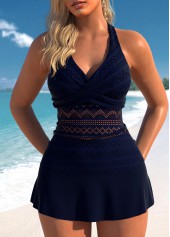 Lace Surplice Navy V Neck Tankini Set