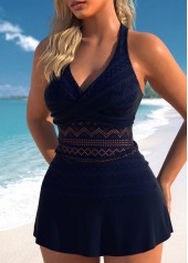 Lace Surplice Navy V Neck Tankini Set