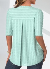 Patchwork Mint Green Half Sleeve Split Neck Blouse