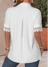 Button Up Patchwork Shirt Collar White Thin Blouse