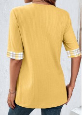 Plaid Fake 2in1 Yellow Half Sleeve T Shirt