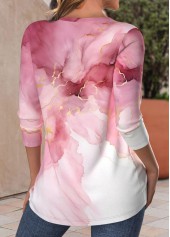 Marble Print Criss Cross Pink Long Sleeve T Shirt