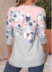 Floral Print Criss Cross Light Pink T Shirt