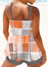 Geometric Print Patchwork Orange Tankini Set