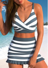 Striped Criss Cross Dark Grey Bikini Set