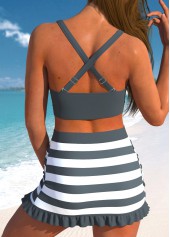 Striped Criss Cross Dark Grey Bikini Set