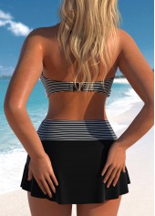 Patchwork Striped Surplice Black Bikini Set