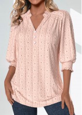 Plus Size Light Pink Split 3/4 Sleeve Blouse