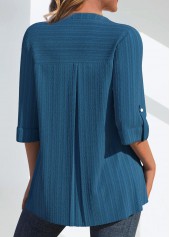 Patchwork Peacock Blue 3/4 Sleeve Split Neck Blouse