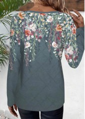 Floral Print Dusty Blue Long Sleeve T Shirt