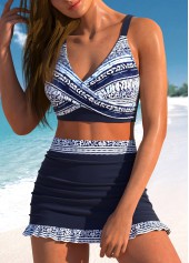 Tie Dye Print Surplice Navy Bikini Set