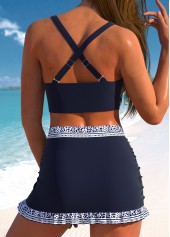 Tie Dye Print Surplice Navy Bikini Set