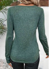 Lace Sage Green Long Sleeve Round Neck T Shirt