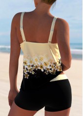 Floral Print Patchwork Light Yellow Tankini Set