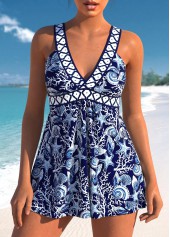 Marine Life Print Patchwork Navy Swimdress and Panty