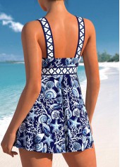 Marine Life Print Patchwork Navy Swimdress and Panty